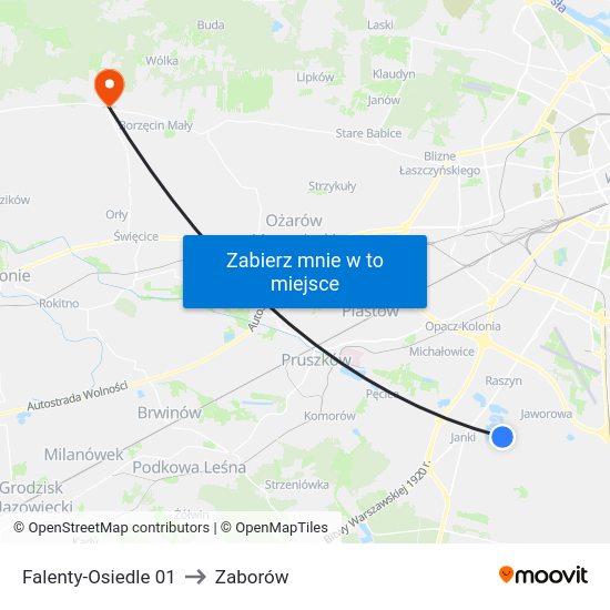 Falenty-Osiedle 01 to Zaborów map