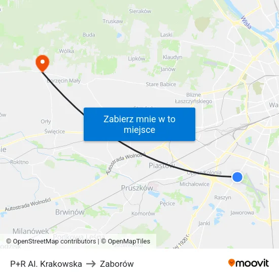 P+R Al. Krakowska to Zaborów map