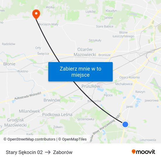 Stary Sękocin to Zaborów map