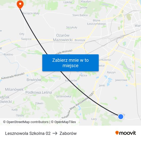 Lesznowola Szkolna to Zaborów map