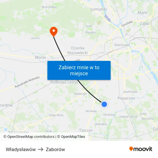 Władysławów to Zaborów map