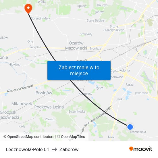 Lesznowola-Pole to Zaborów map