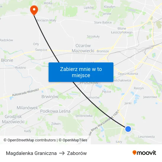 Magdalenka Graniczna to Zaborów map