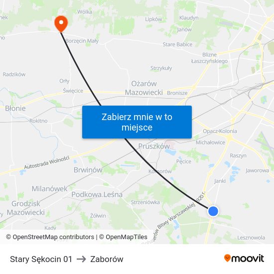 Stary Sękocin to Zaborów map