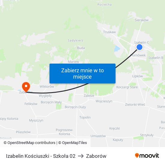 Izabelin Kościuszki - Szkoła 02 to Zaborów map