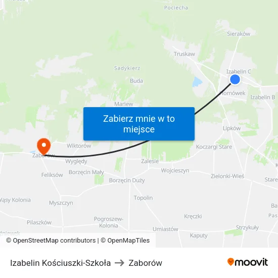 Izabelin Kościuszki - Szkoła to Zaborów map