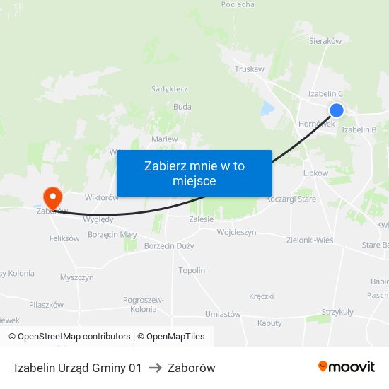 Izabelin Urząd Gminy 01 to Zaborów map