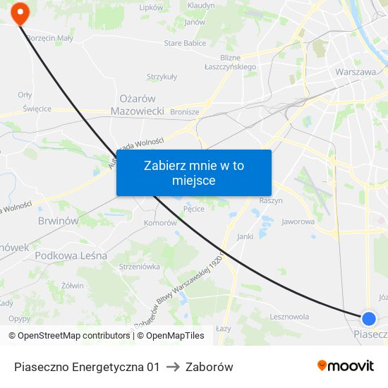 Piaseczno Energetyczna 01 to Zaborów map