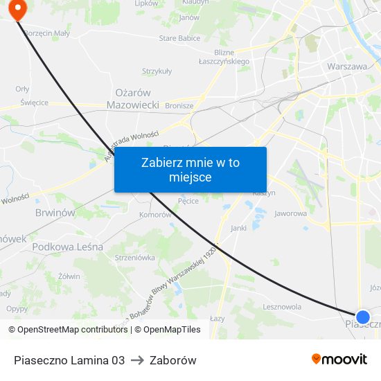 Piaseczno Lamina to Zaborów map