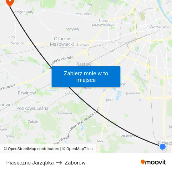 Piaseczno Jarząbka to Zaborów map