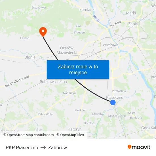 PKP Piaseczno to Zaborów map