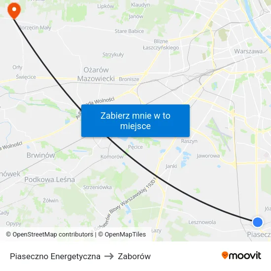 Piaseczno Energetyczna to Zaborów map