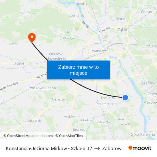 Konstancin-Jeziorna Mirków - Szkoła 02 to Zaborów map