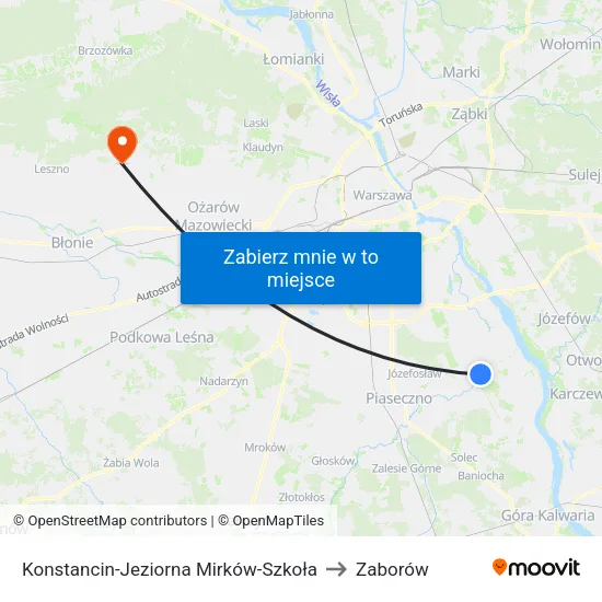 Konstancin-Jeziorna Mirków - Szkoła to Zaborów map