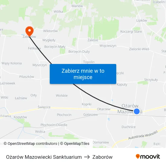 Ożarów Mazowiecki Sanktuarium to Zaborów map