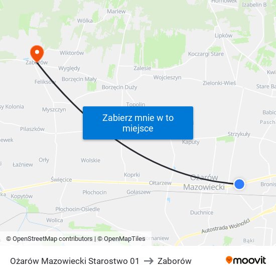 Ożarów Mazowiecki Starostwo 01 to Zaborów map