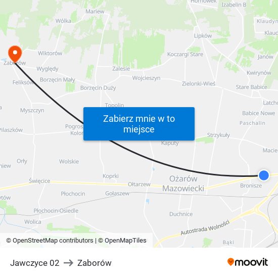 Jawczyce 02 to Zaborów map