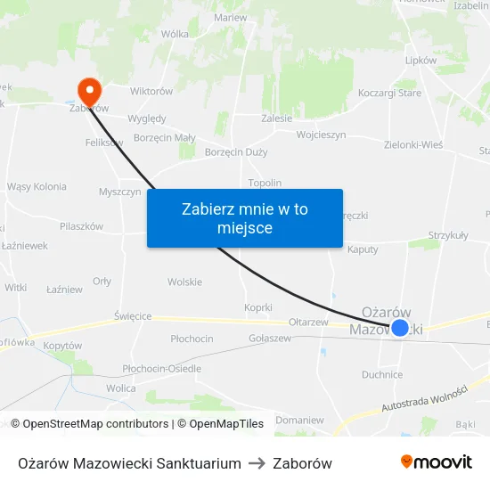 Ożarów Mazowiecki Sanktuarium to Zaborów map