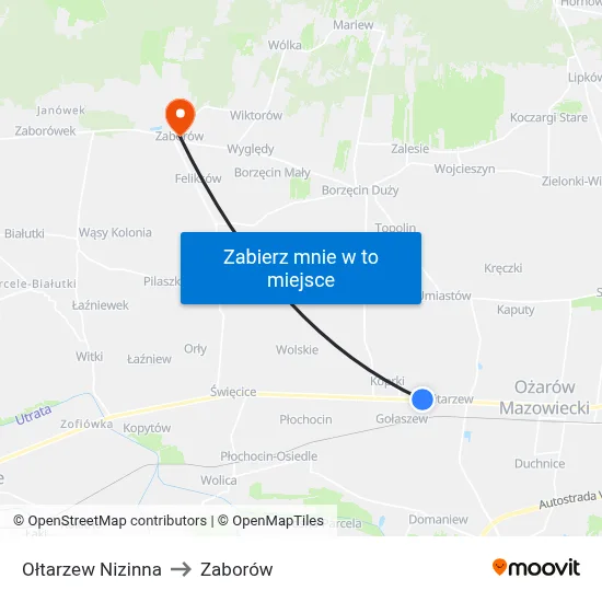 Ołtarzew Nizinna to Zaborów map