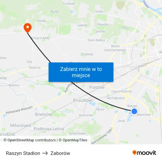 Raszyn Stadion to Zaborów map