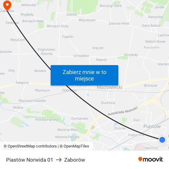 Piastów Norwida 01 to Zaborów map