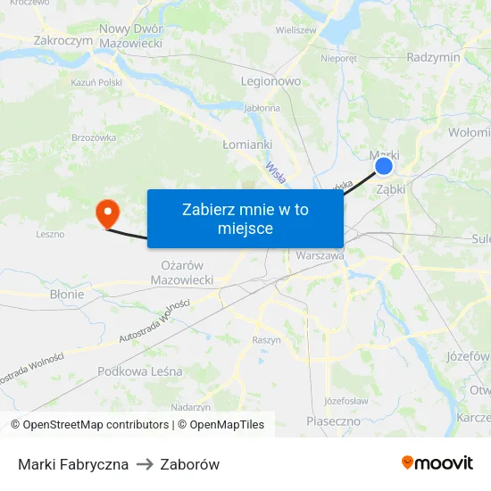 Marki Fabryczna to Zaborów map
