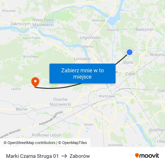 Marki Czarna Struga to Zaborów map