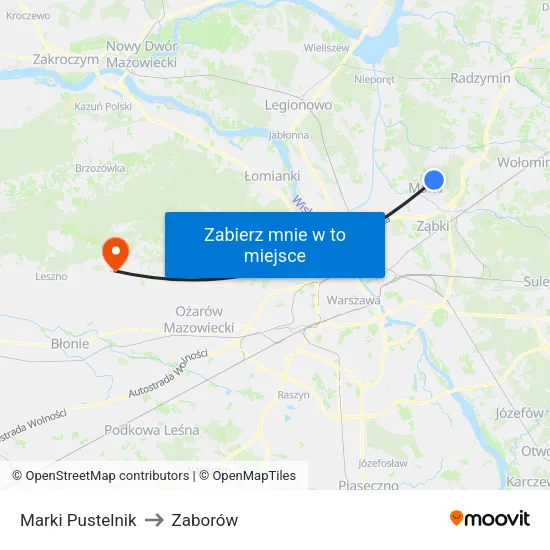 Marki Pustelnik to Zaborów map