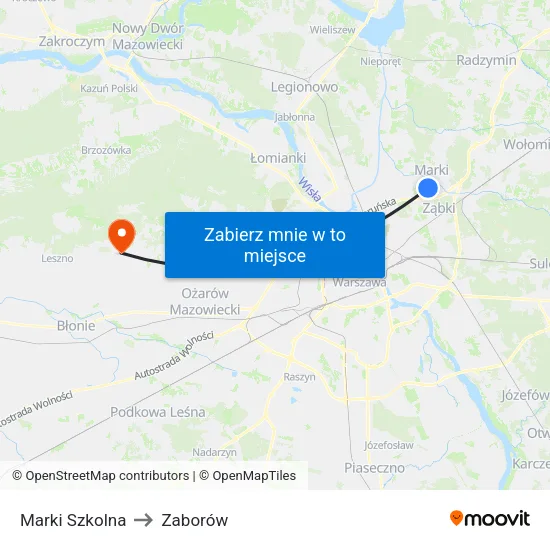 Marki Szkolna to Zaborów map