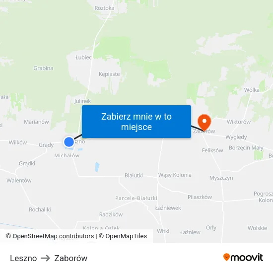 Leszno to Zaborów map