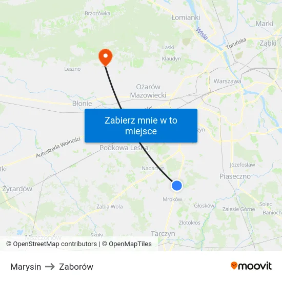 Marysin to Zaborów map