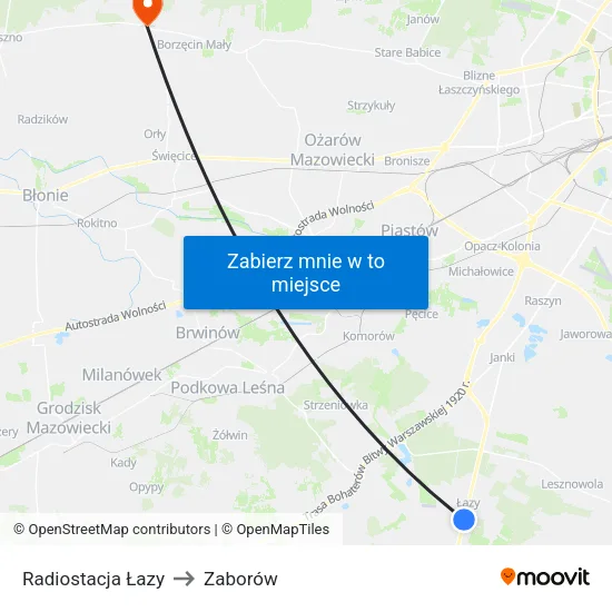 Radiostacja Łazy to Zaborów map