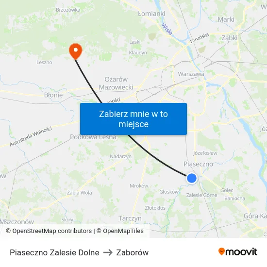 Piaseczno Zalesie Dolne to Zaborów map