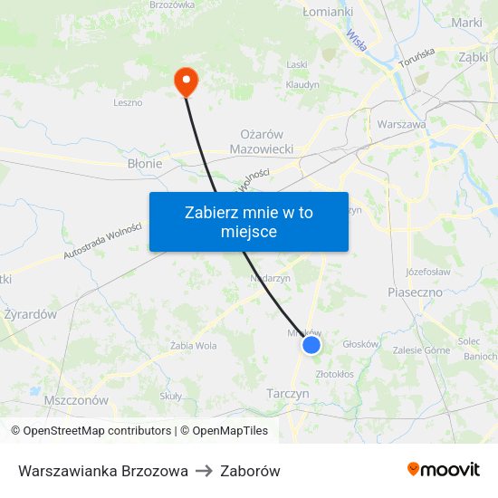 Warszawianka Brzozowa to Zaborów map