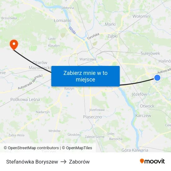 Stefanówka Boryszew to Zaborów map