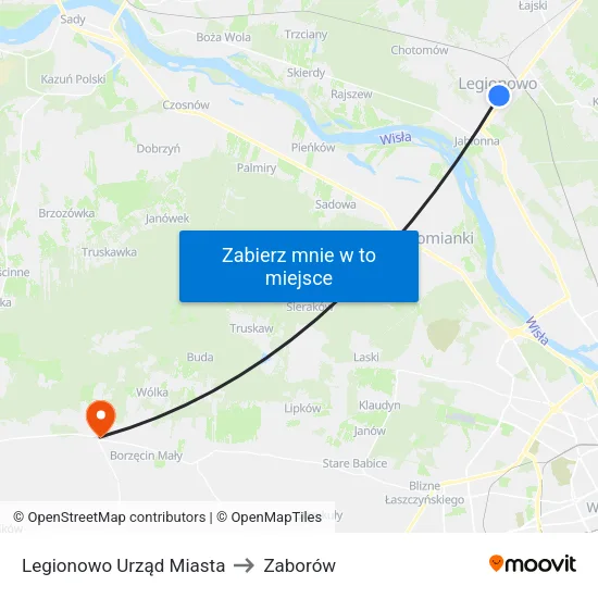 Legionowo Urząd Miasta to Zaborów map