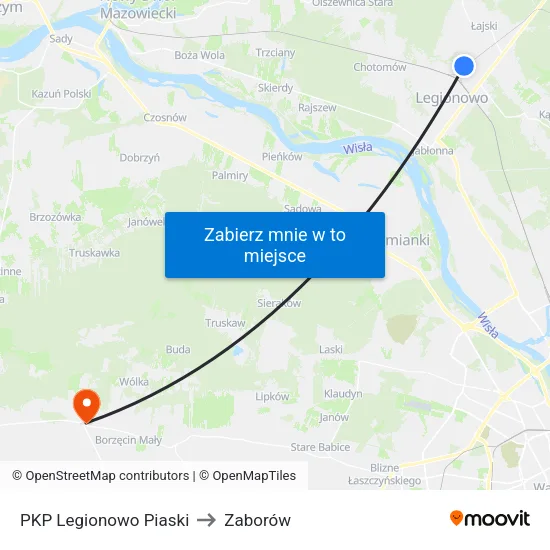 PKP Legionowo Piaski to Zaborów map
