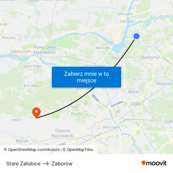 Stare Załubice to Zaborów map