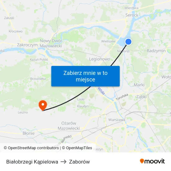 Białobrzegi Kąpielowa to Zaborów map