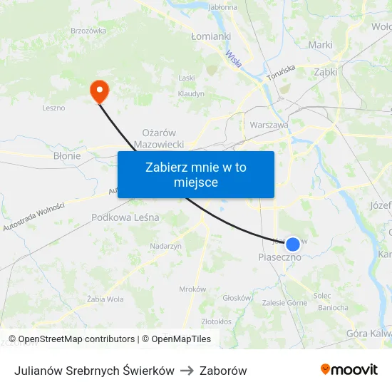 Julianów Srebrnych Świerków to Zaborów map