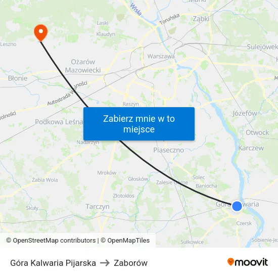 Góra Kalwaria Pijarska to Zaborów map