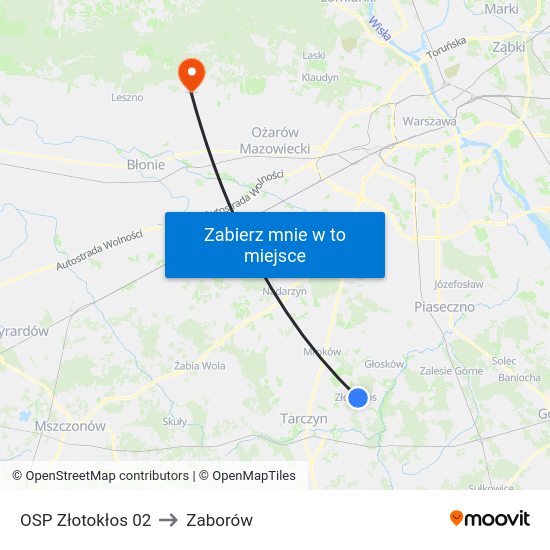 OSP Złotokłos to Zaborów map