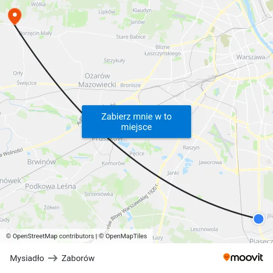 Mysiadło to Zaborów map