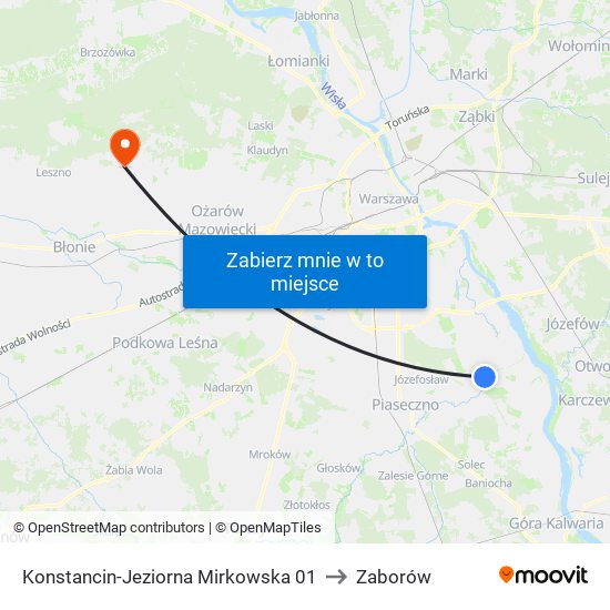 Konstancin-Jeziorna Mirkowska 01 to Zaborów map