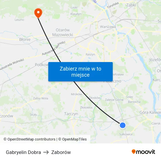 Gabryelin Dobra to Zaborów map