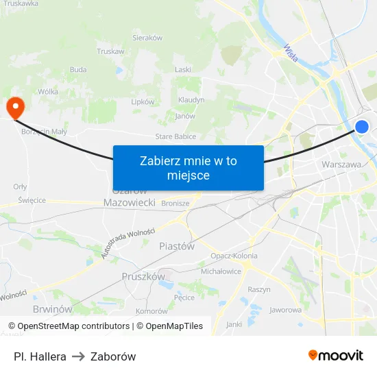 Pl. Hallera to Zaborów map