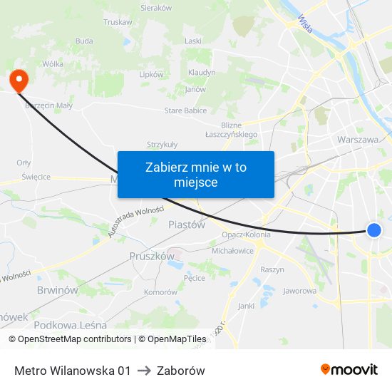 Metro Wilanowska 01 to Zaborów map