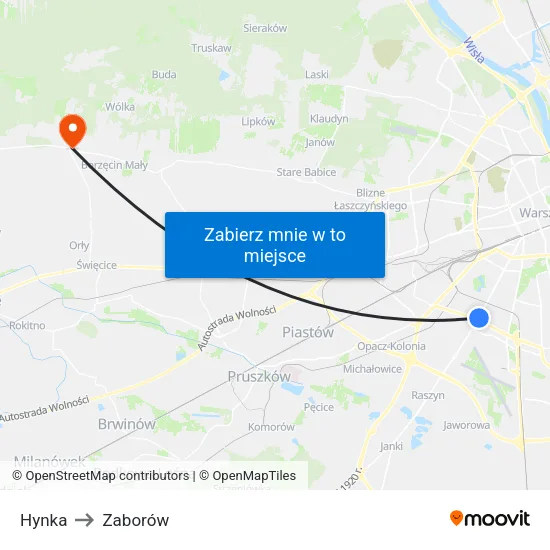 Hynka to Zaborów map