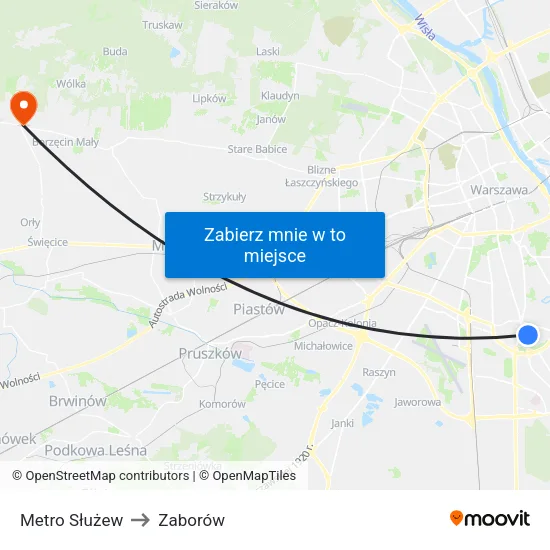 Metro Służew to Zaborów map