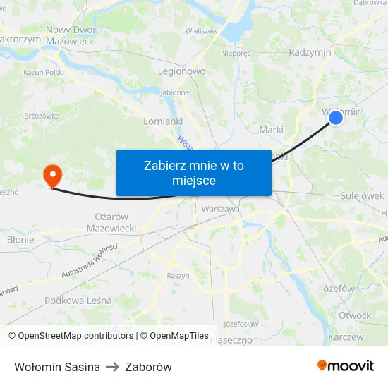 Wołomin Sasina to Zaborów map